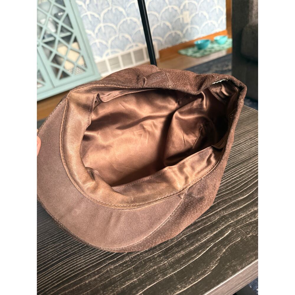 6/$25 Vintage New York Chocolate Brown Derby Newsboy Hat Genuine Suede - Picture 3 of 5